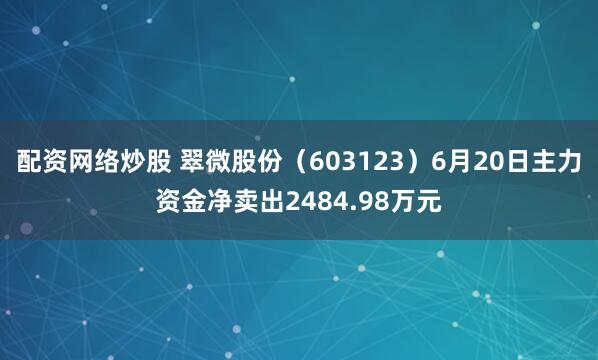 配资网络炒股 翠微股份（603123）6月20日主力资金净卖出2484.98万元