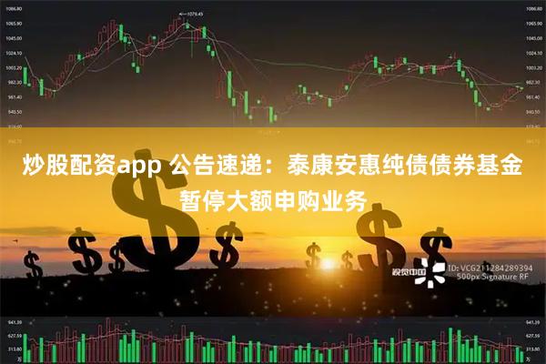 炒股配资app 公告速递：泰康安惠纯债债券基金暂停大额申购业务